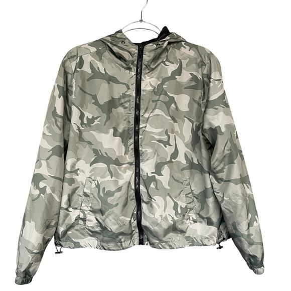 Forever Flower Womens Windbreaker Jacket Large Green Camo Full Zip Lightweight - Picture 1 of 12